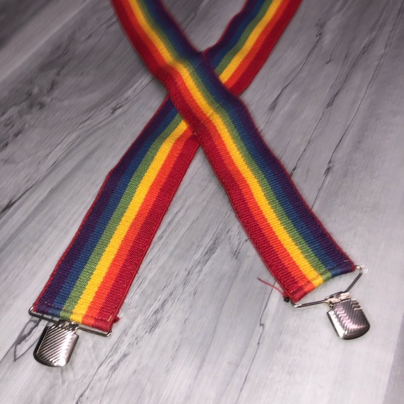 Rainbow Braces Mens Clip On Trouser Braces Suspenders Pride Gay Support 80s 90s - Picture 2 of 4